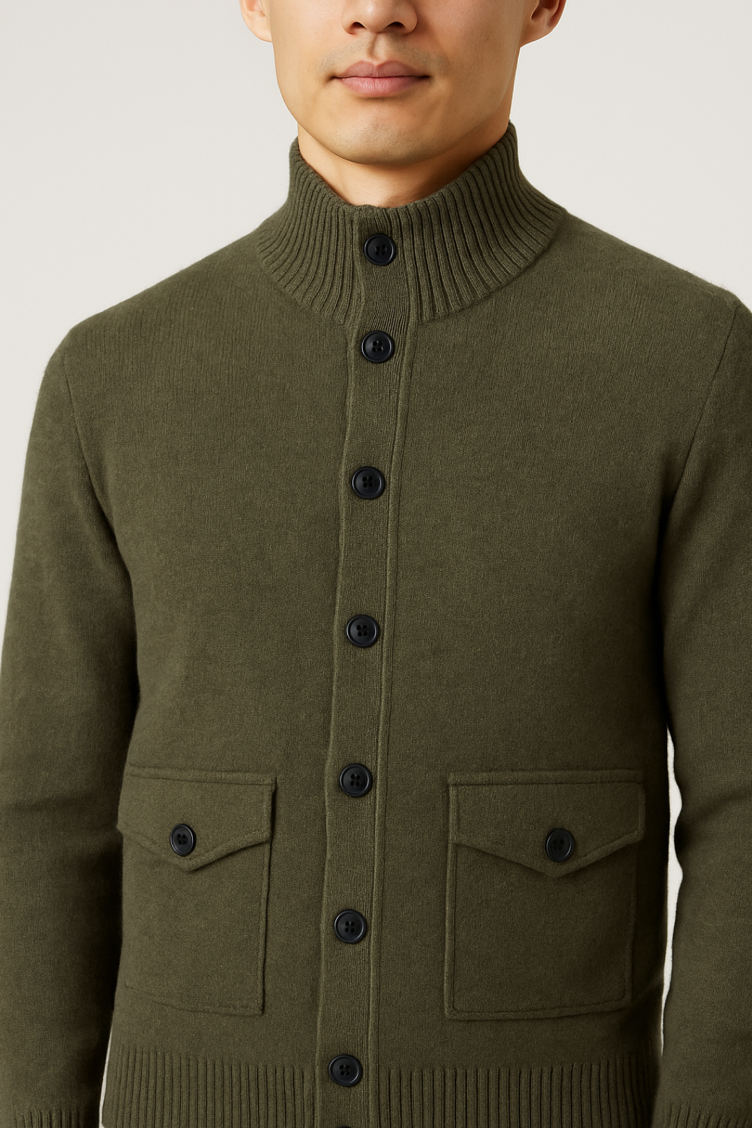 Cashmere Blend High-Neck Cardigan