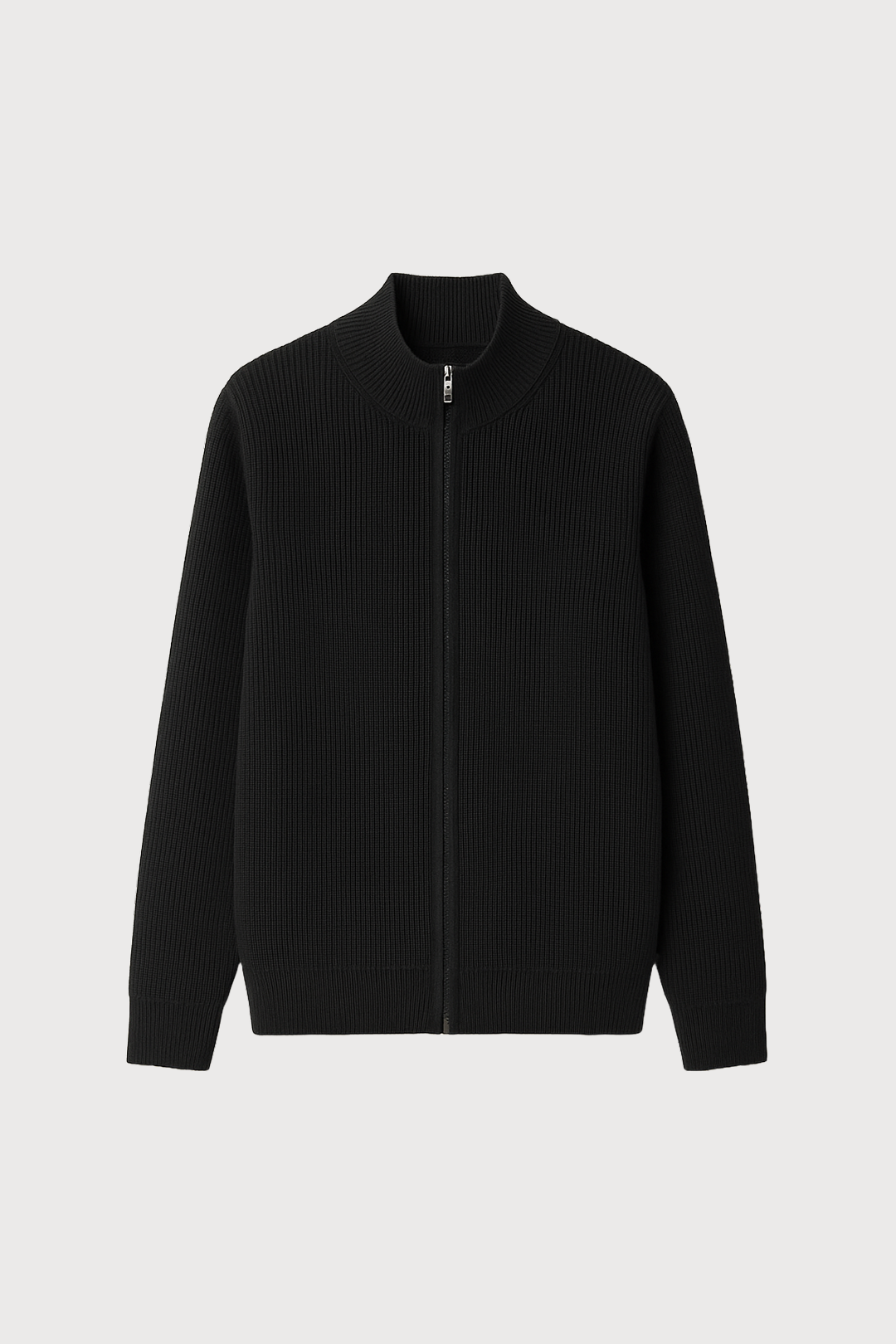 Ribbed Merino Wool Zip Cardigan