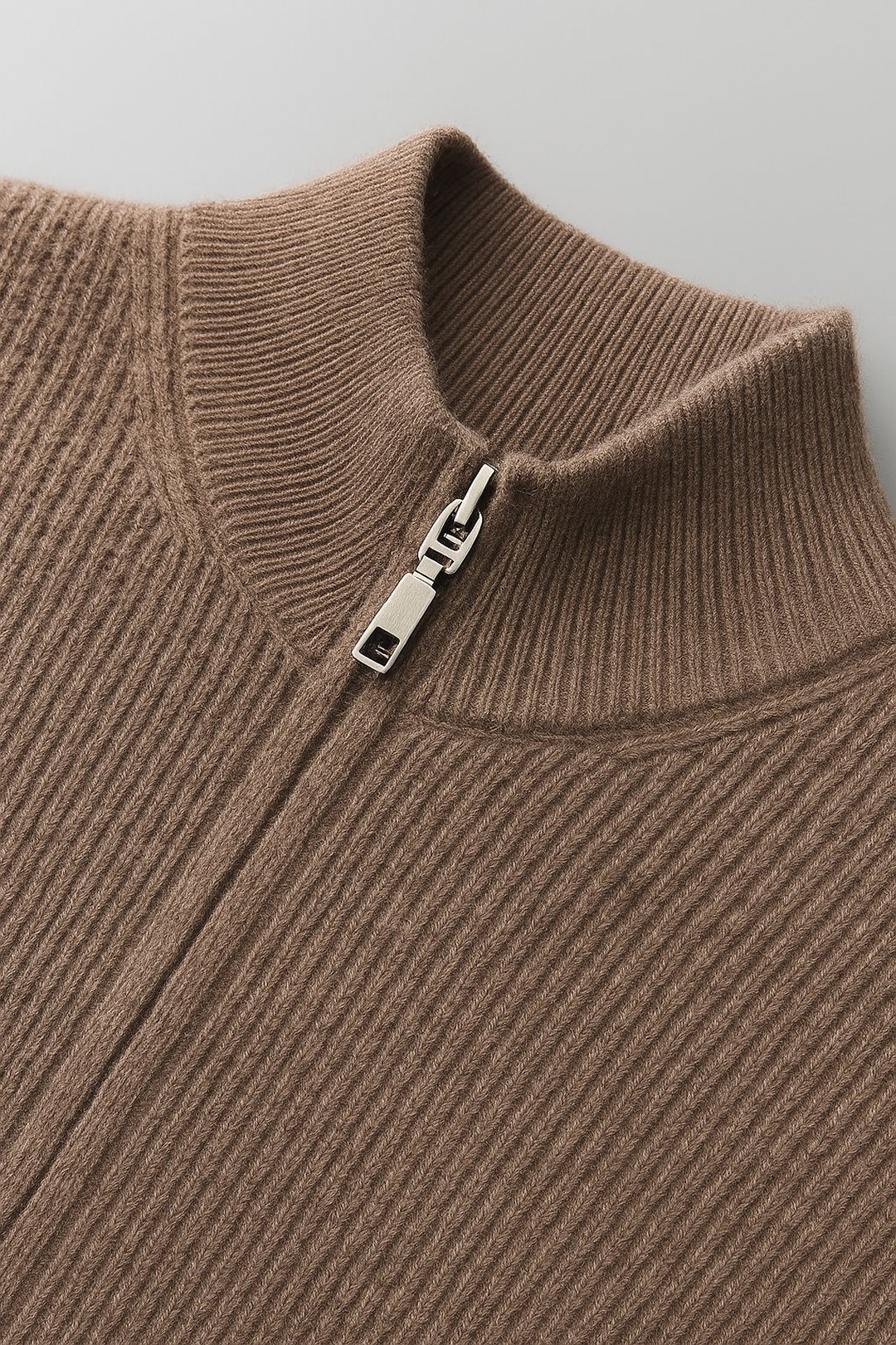 Ribbed Merino Wool Zip Cardigan