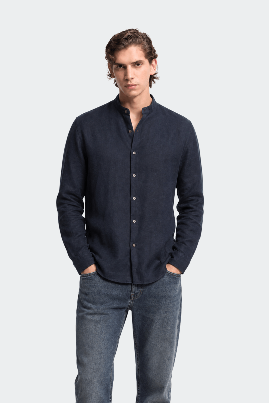 Band Collar Linen Shirt