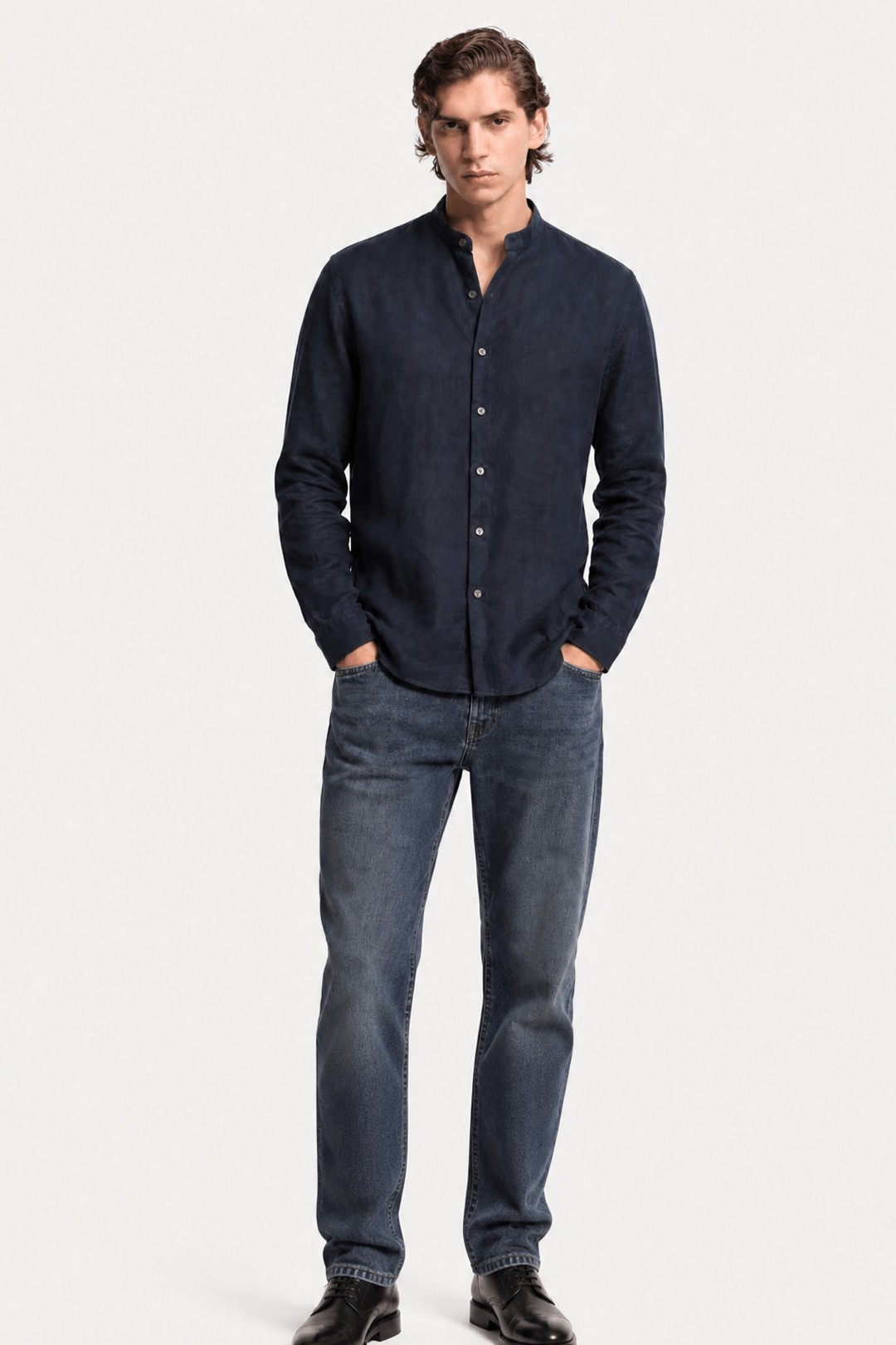 Band Collar Linen Shirt-thumbmail-3