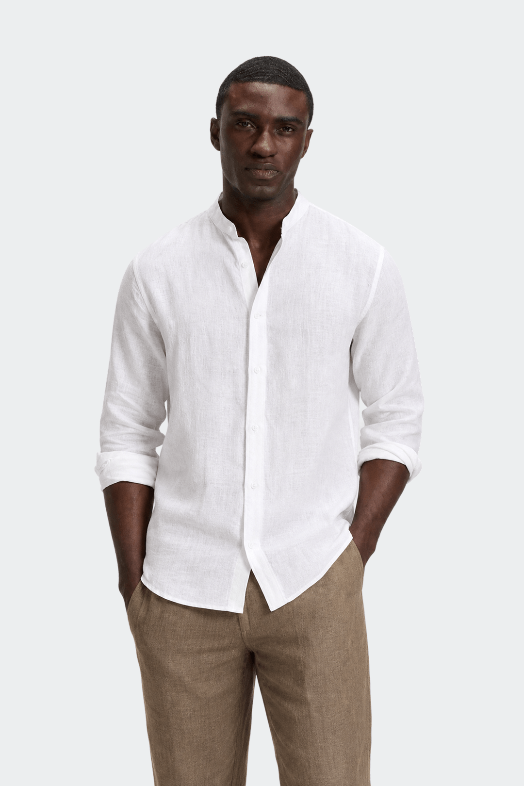 Band Collar Linen Shirt
