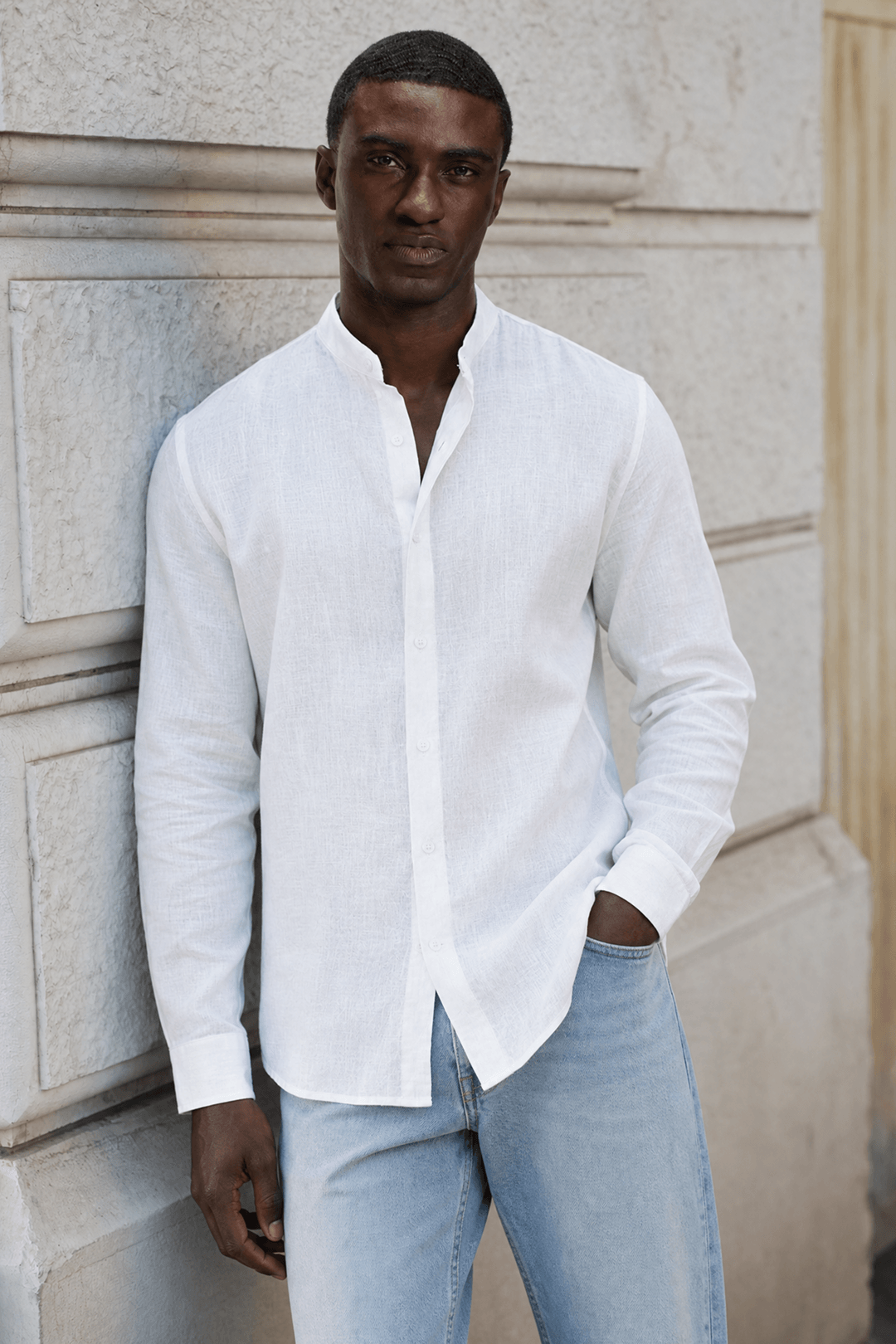 Band Collar Linen Shirt-thumbmail-9