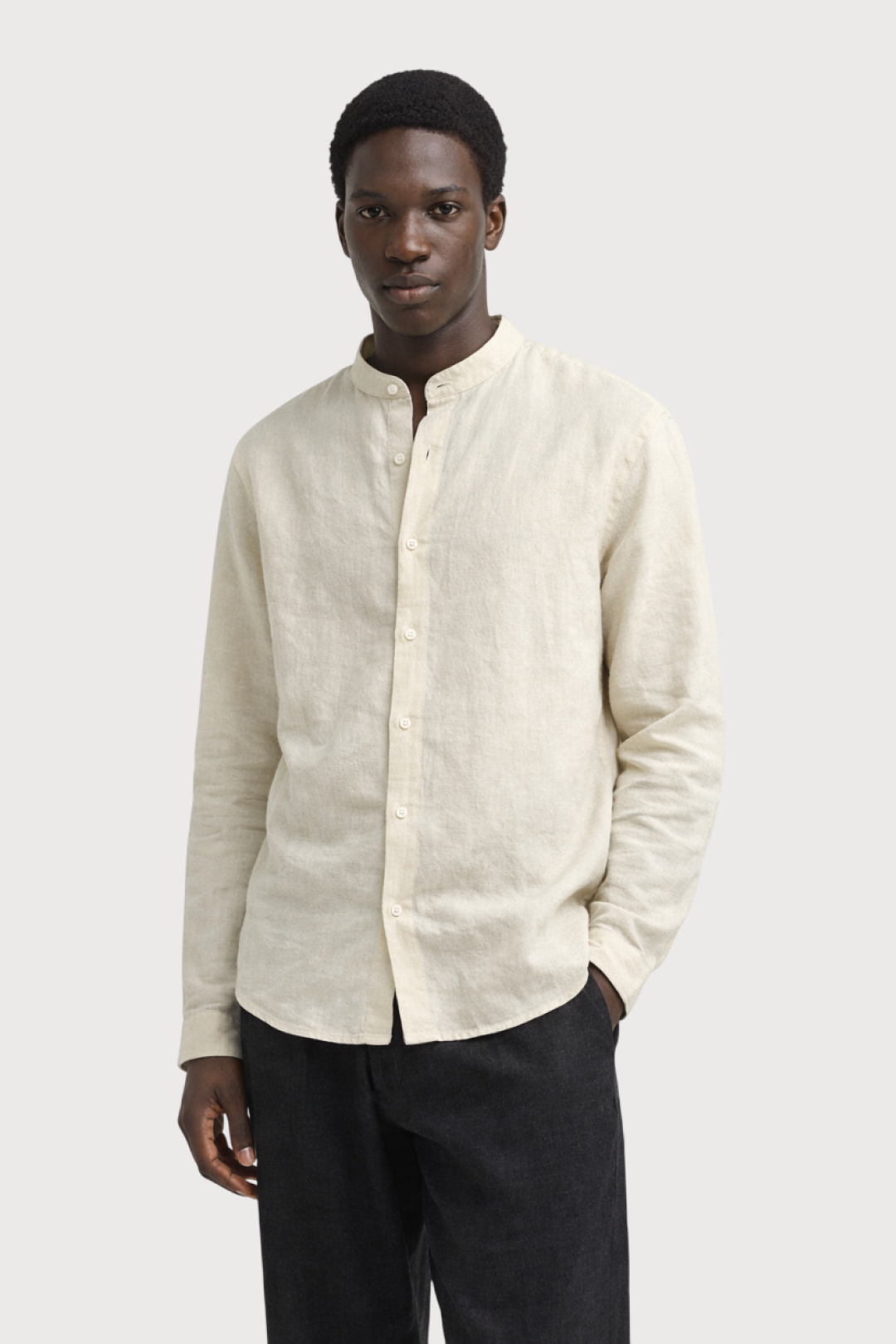 Band Collar Linen Shirt