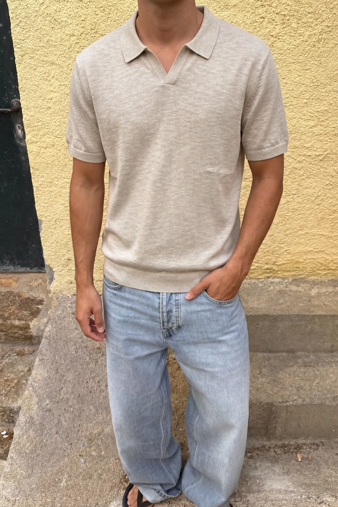 Buttonless Linen Cotton Polo Shirt-thumbmail-4