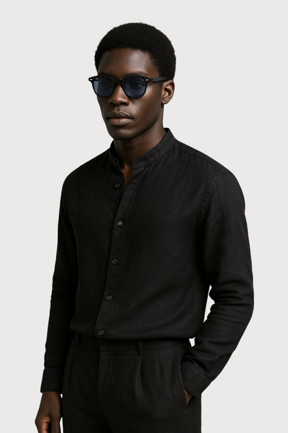 Band Collar Linen Shirt