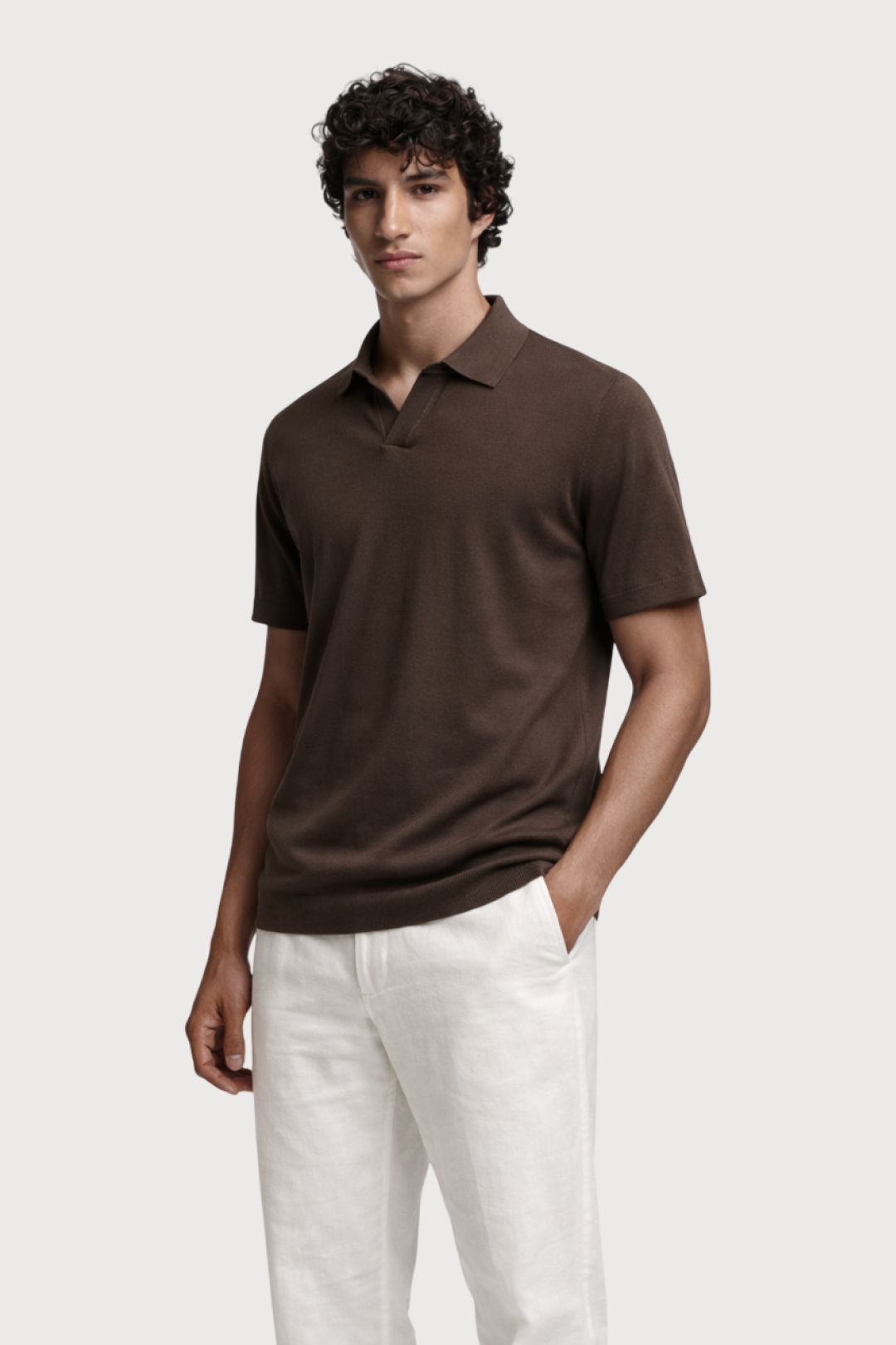 Buttonless Knitted Polo