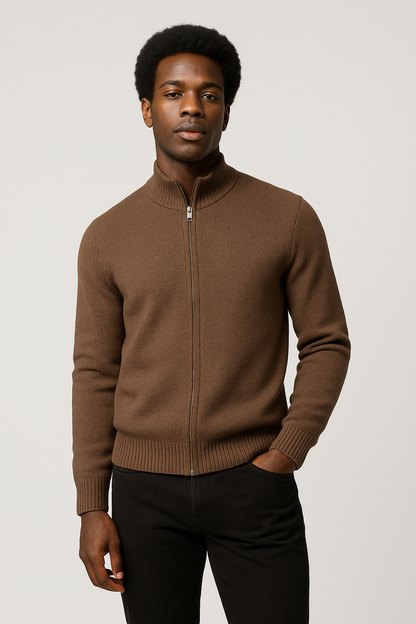 Ribbed Merino Wool Zip Cardigan
