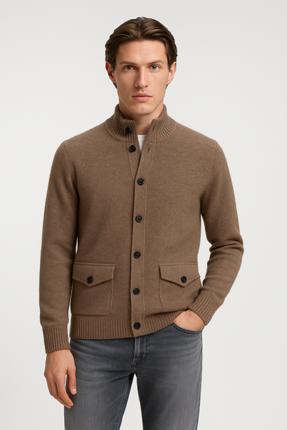 Cashmere Blend High-Neck Cardigan