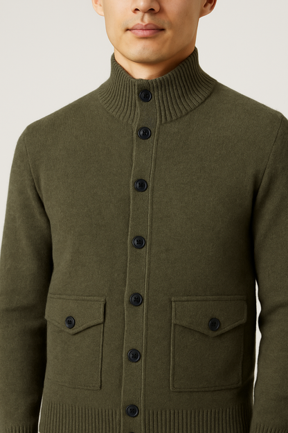 Cashmere Blend High-Neck Cardigan