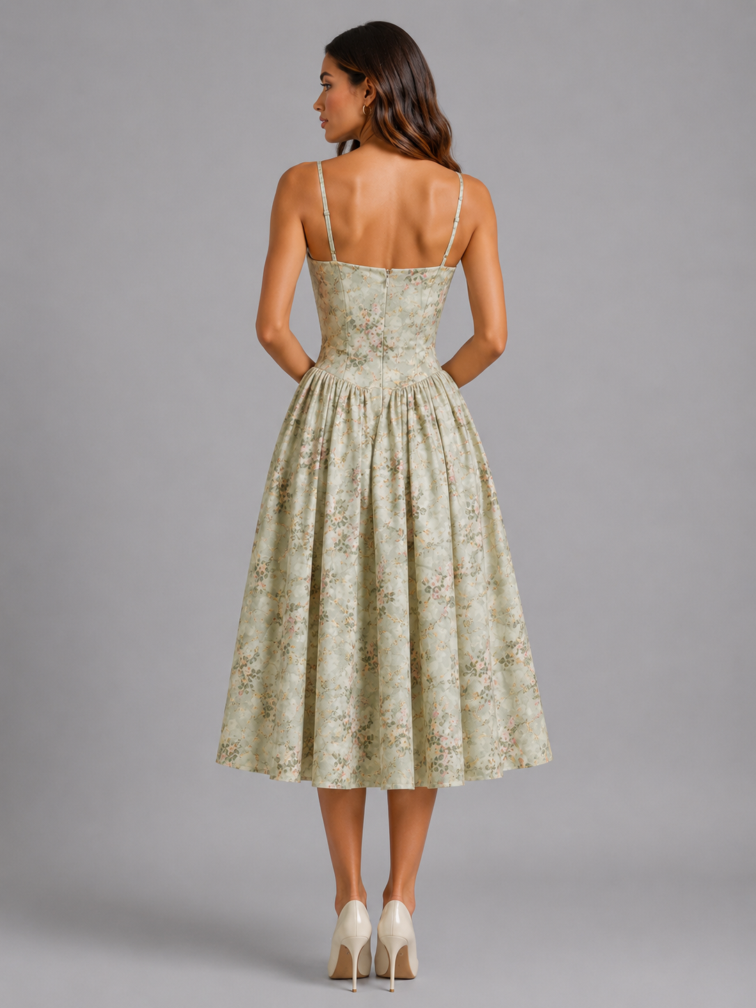 Women's Floral Corset Sweetheart Midi Dress Wedding Guest-thumbmail-4