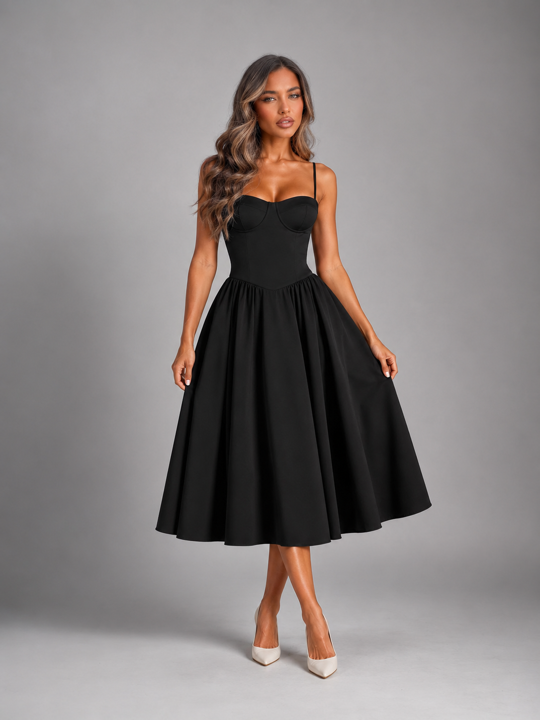 Women's Floral Corset Sweetheart Midi Dress Wedding Guest-thumbmail-5