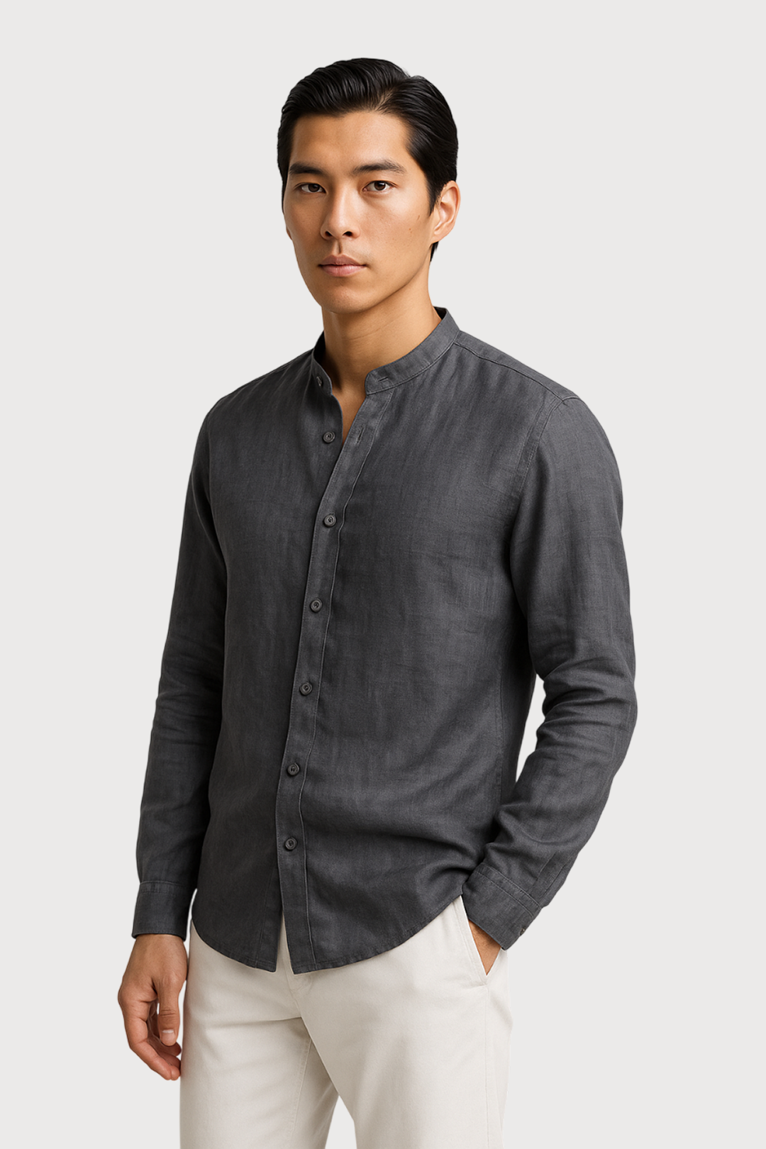 Band Collar Linen Shirt