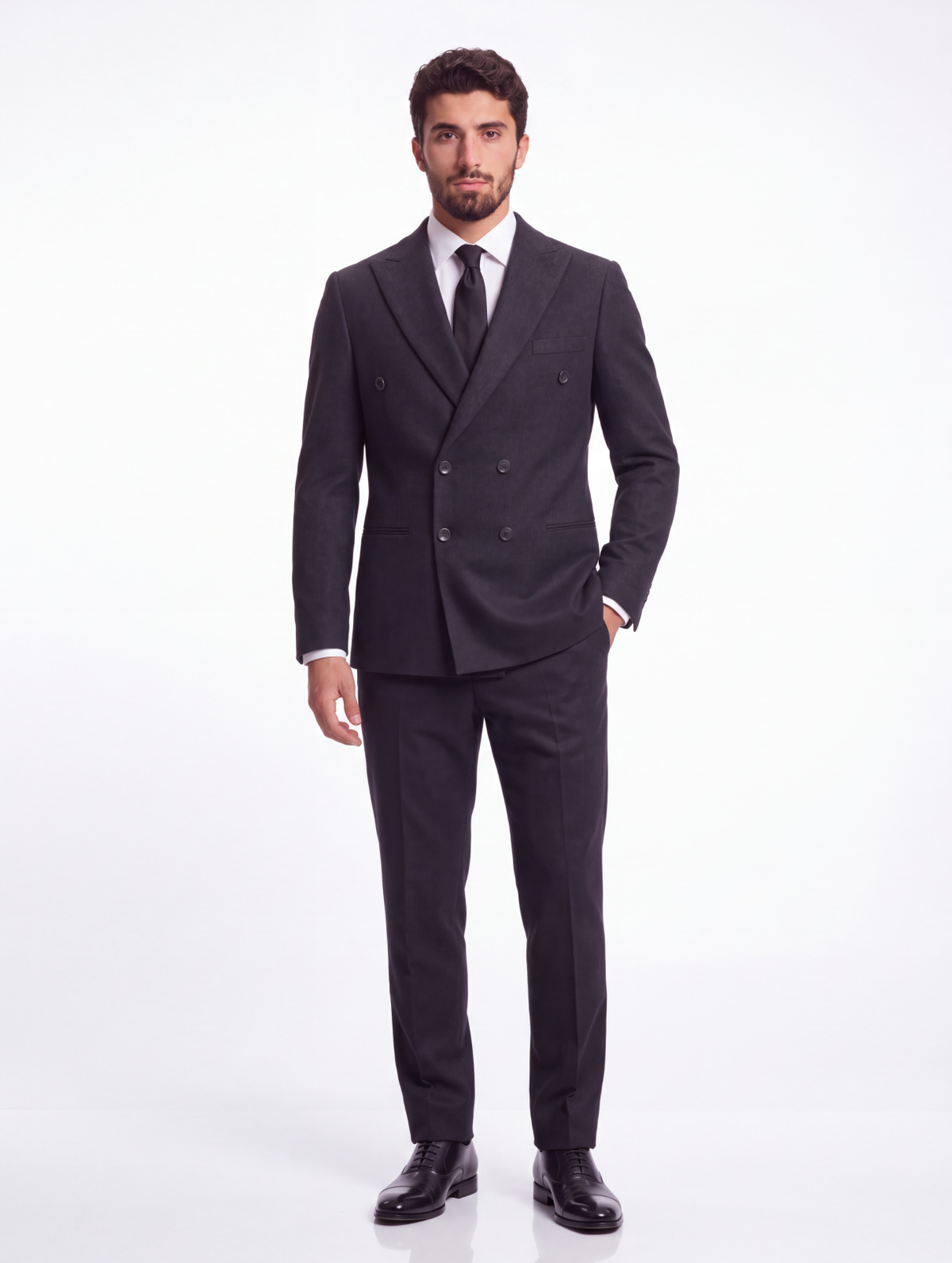 Men's Black Double-Breasted Suit - Two-Piece, Slim Fit-thumbmail-4