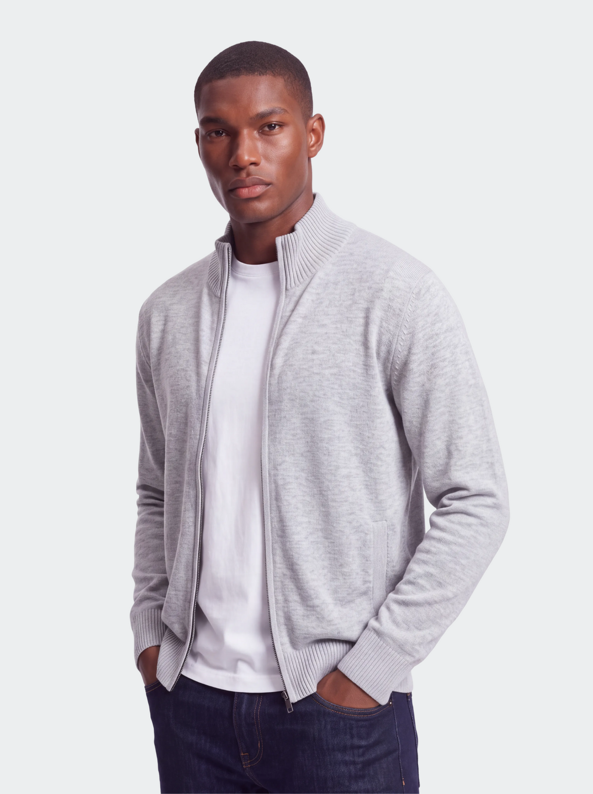 Men's Knitted Cotton Cardigan - Stand Collar, Slim Fit-thumbmail-8