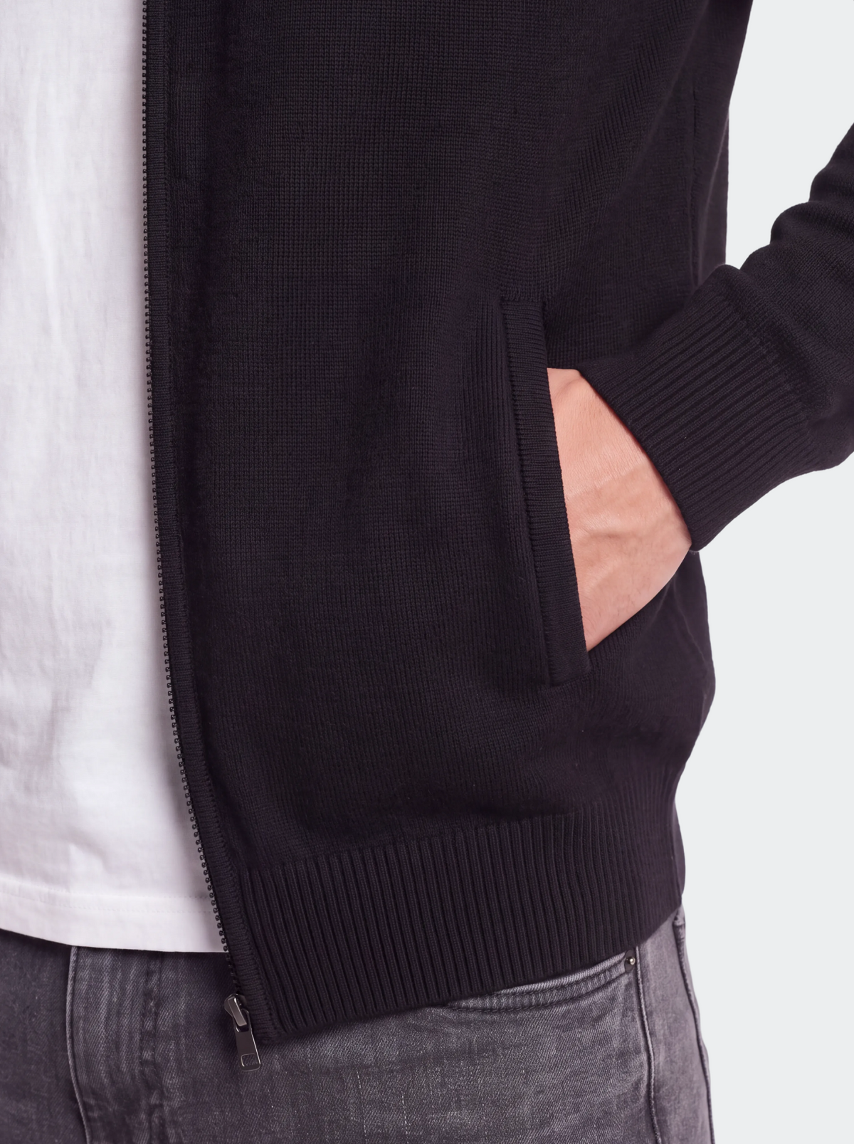 Men's Knitted Cotton Cardigan - Stand Collar, Slim Fit-thumbmail-3