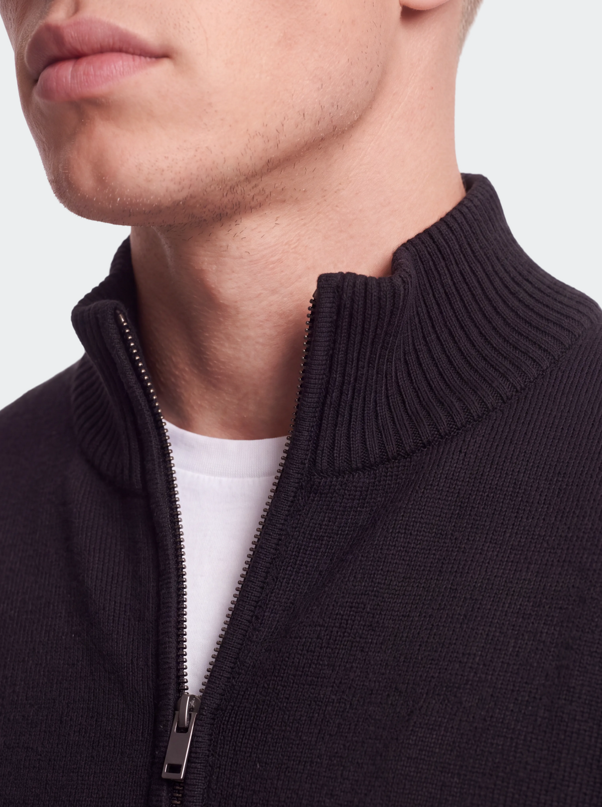 Men's Knitted Cotton Cardigan - Stand Collar, Slim Fit-thumbmail-5