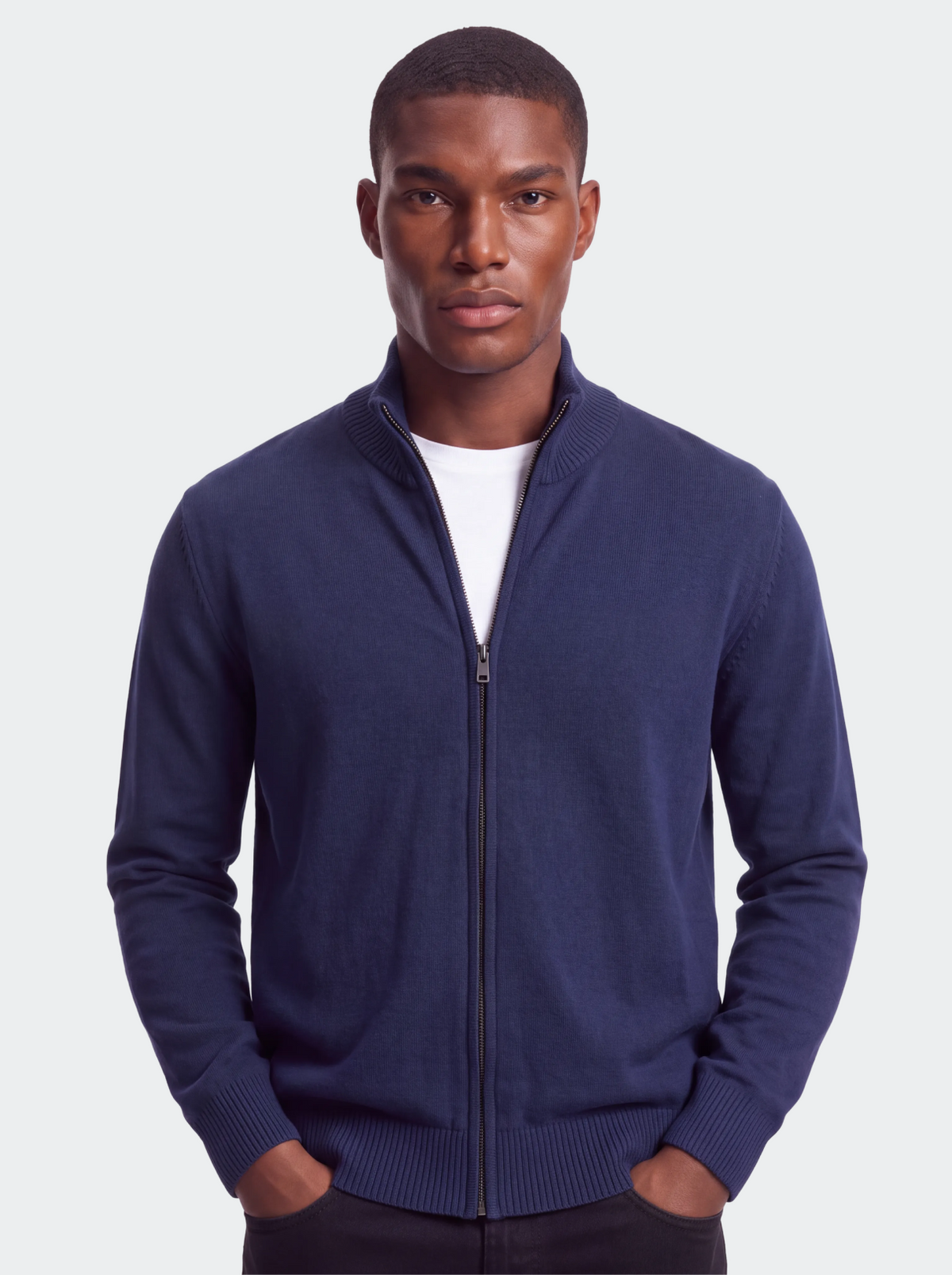 Men's Knitted Cotton Cardigan - Stand Collar, Slim Fit-thumbmail-15