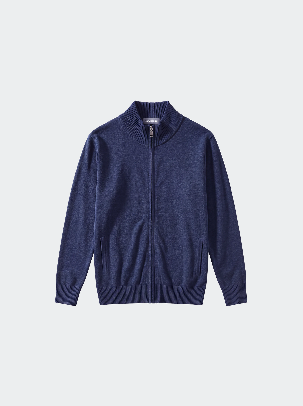Men's Knitted Cotton Cardigan - Stand Collar, Slim Fit