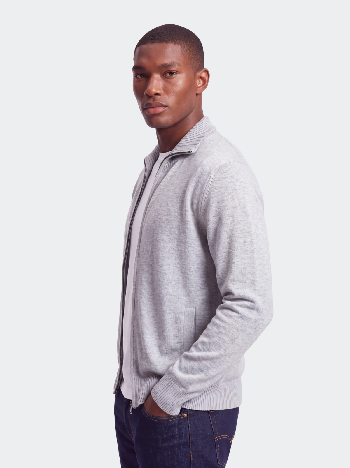 Men's Knitted Cotton Cardigan - Stand Collar, Slim Fit-thumbmail-11