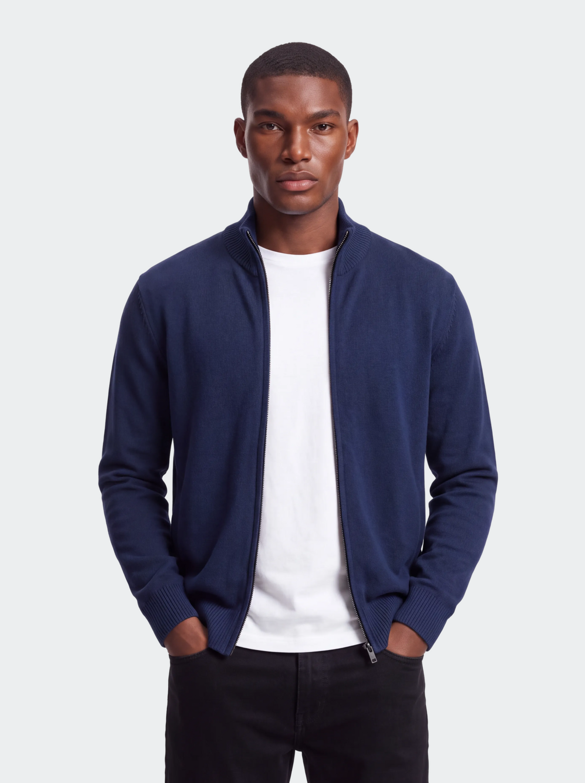 Men's Knitted Cotton Cardigan - Stand Collar, Slim Fit-thumbmail-13