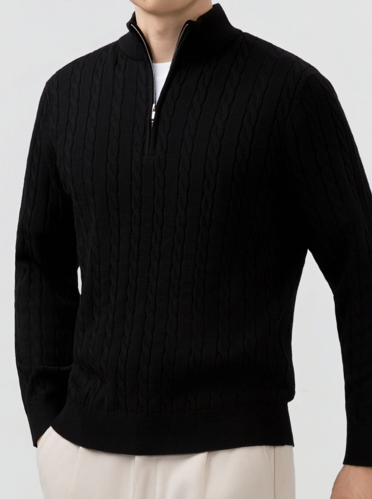 Men's Twisted Half-Zip Sweater - Stand Collar, Business Casual-thumbmail-17