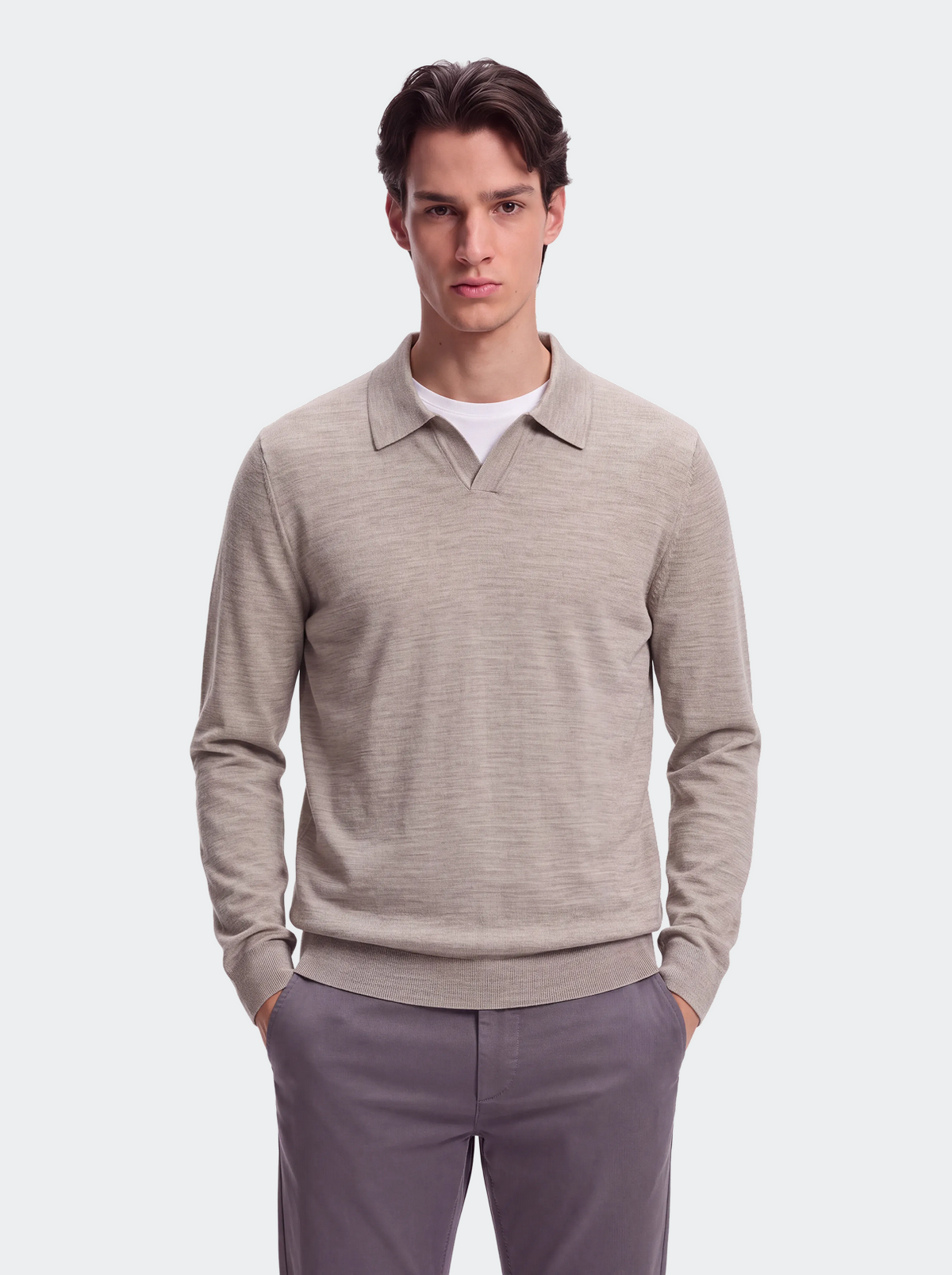 Men's Pure Extra-Fine Merino Wool Buttonless Long Sleeve Polo-thumbmail-17