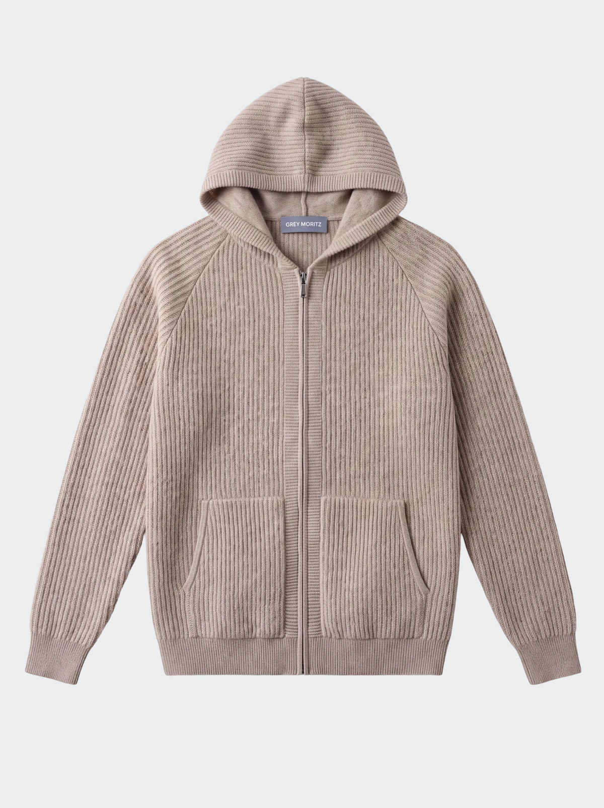 Men's Pure Extra-Fine Merino Wool Ribbed Zipper Hoodie
