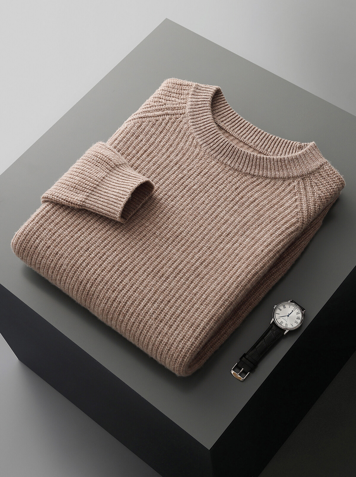 Men's Pure Extra-Fine Merino Wool Ribbed Raglan Crewneck-thumbmail-14