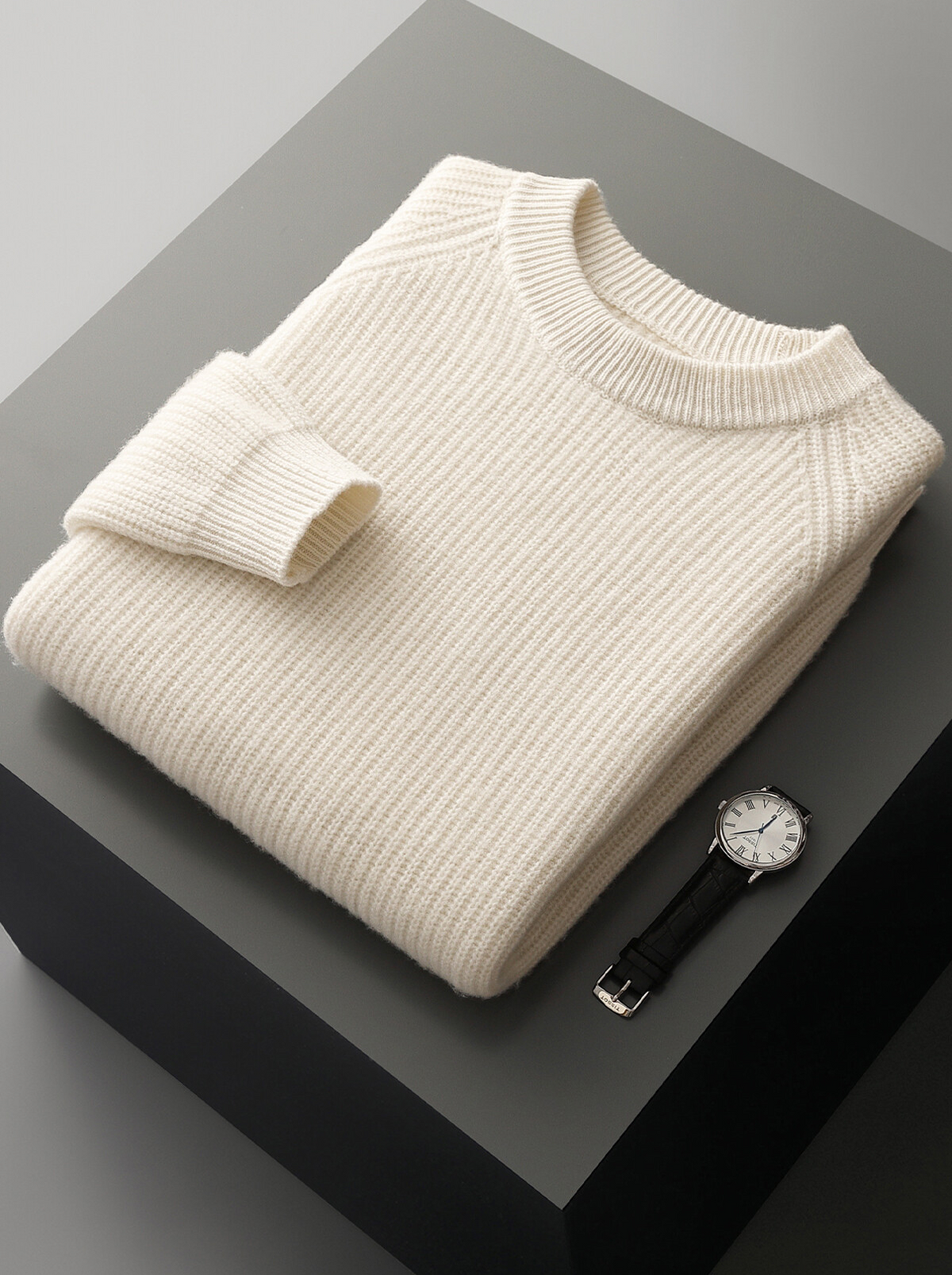 Men's Pure Extra-Fine Merino Wool Ribbed Raglan Crewneck-thumbmail-7