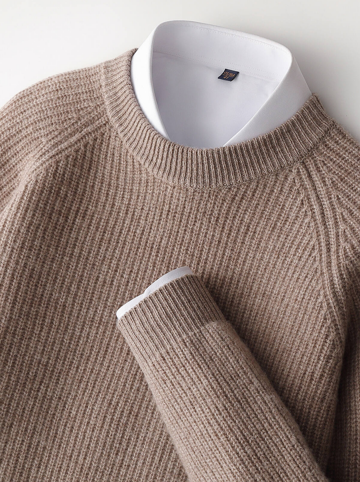 Men's Pure Extra-Fine Merino Wool Ribbed Raglan Crewneck-thumbmail-15
