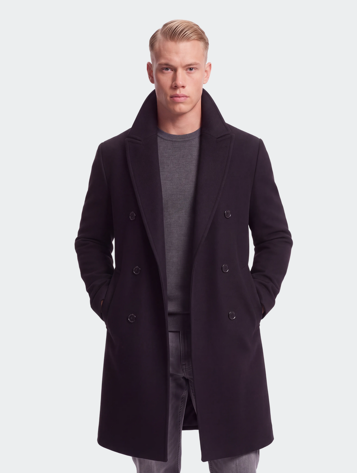 Men's Wool Overcoat Double-Breasted, Mid-Length