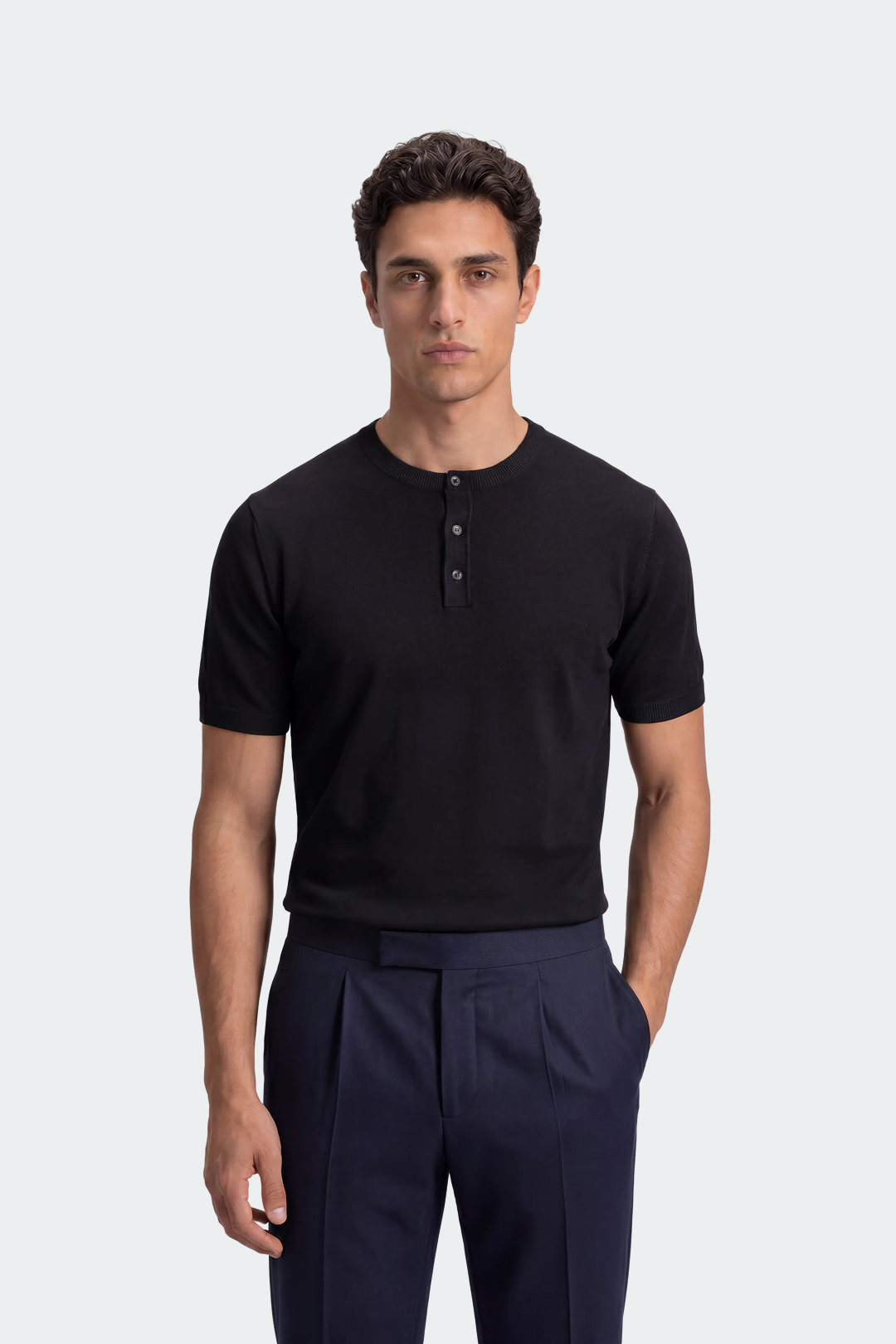 Knit Short Sleeve Henley T-Shirt