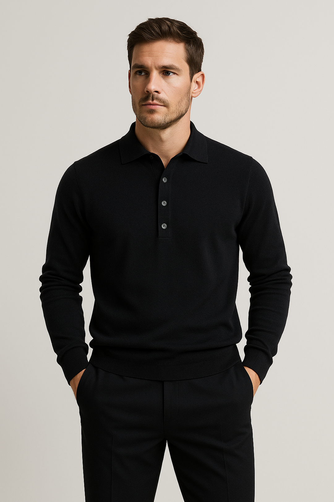 Long Sleeve Cotton Knit Polo