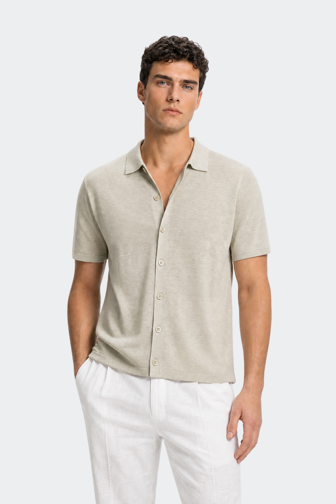 Linen-Cotton Knit Shirt