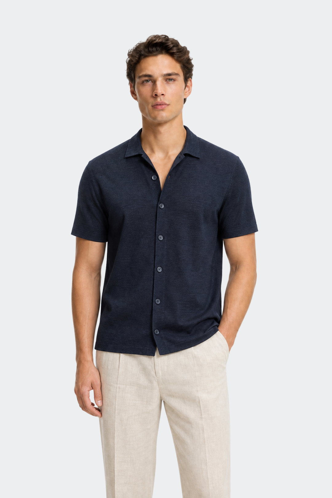 Linen-Cotton Knit Shirt