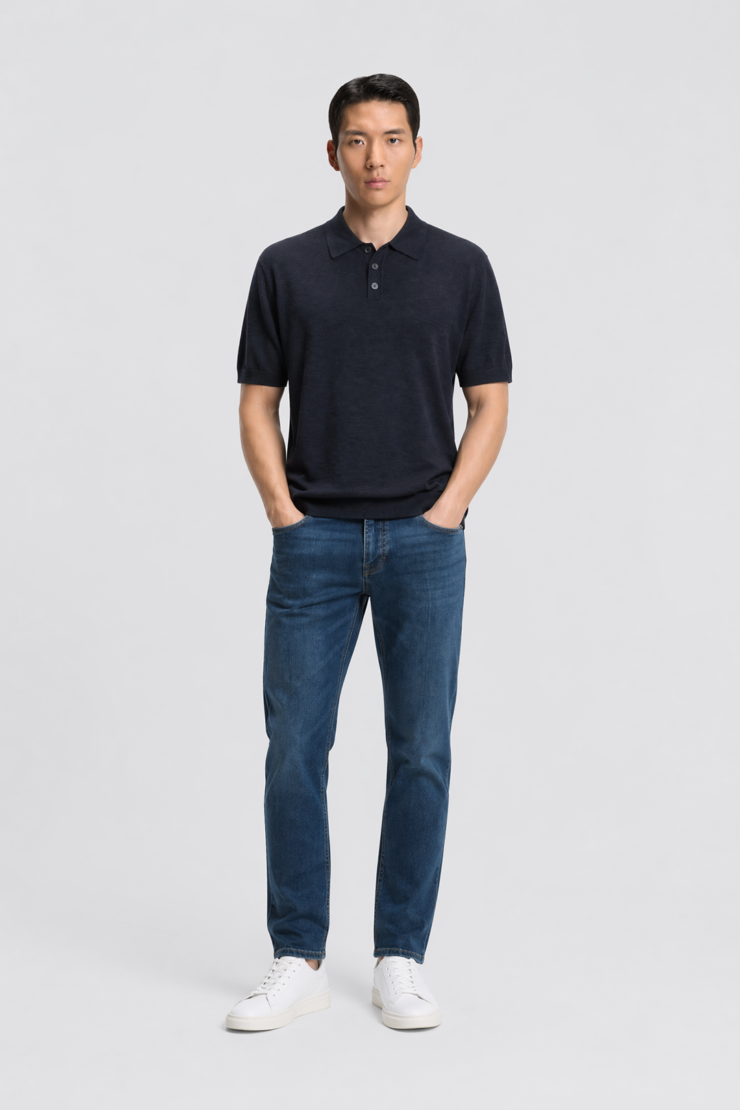 Three Button Linen Cotton Polo Shirt-11