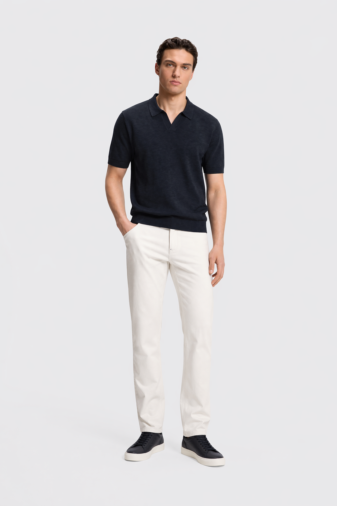 Open Collar Linen Cotton Polo Shirt-9