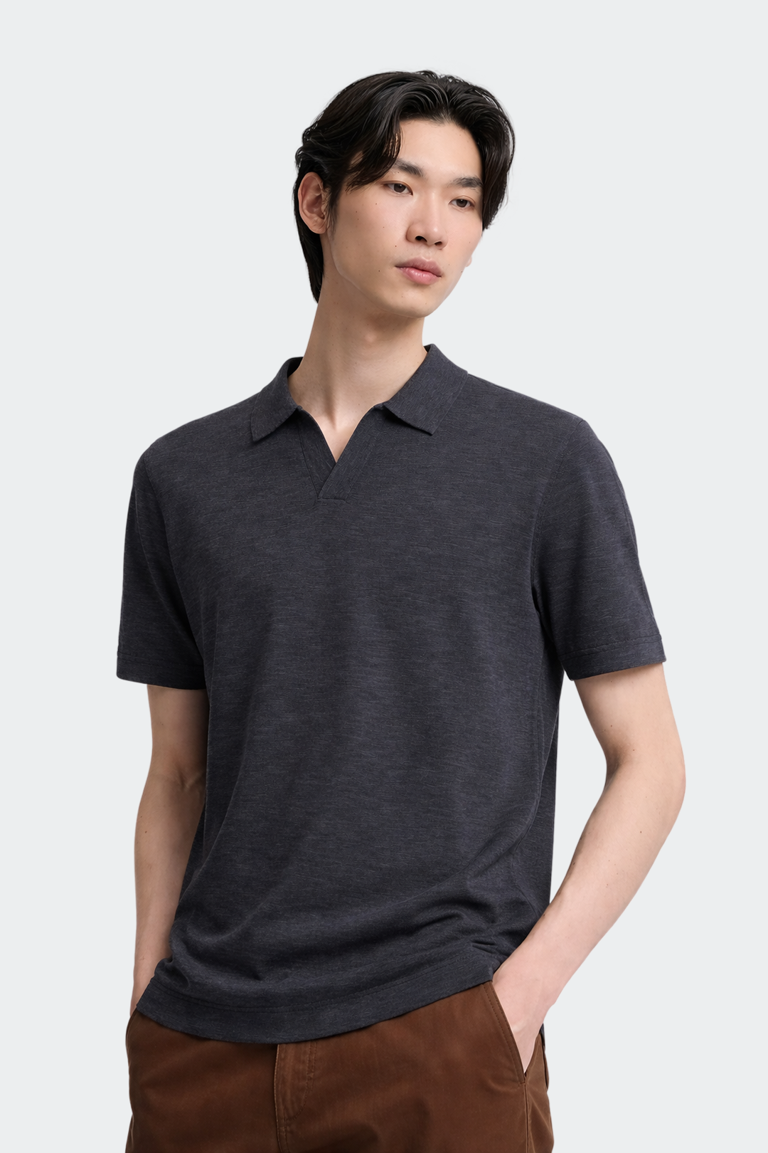 Open Collar Linen Cotton Polo Shirt-13