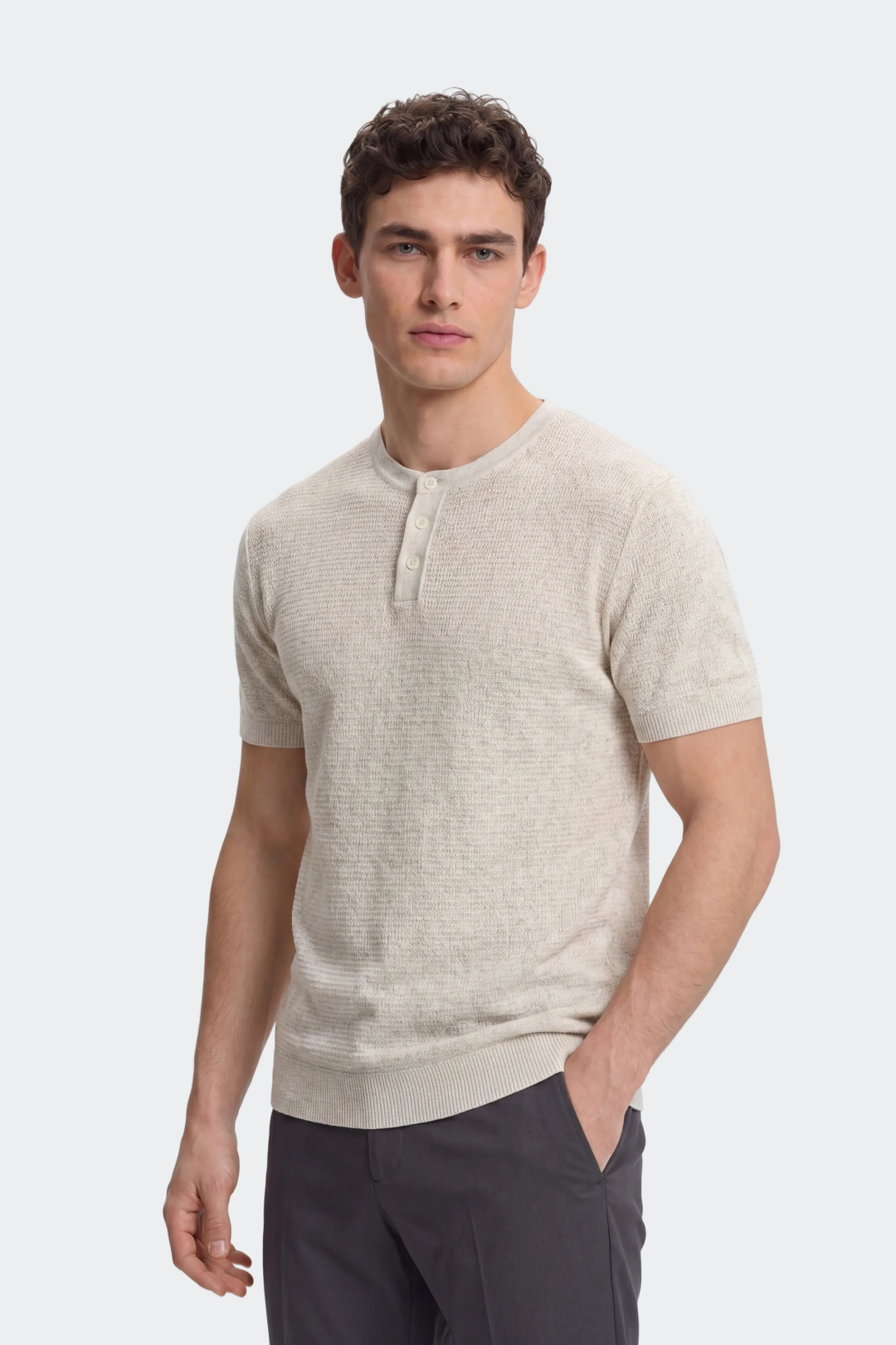 Textured Knit Henley T-Shirt