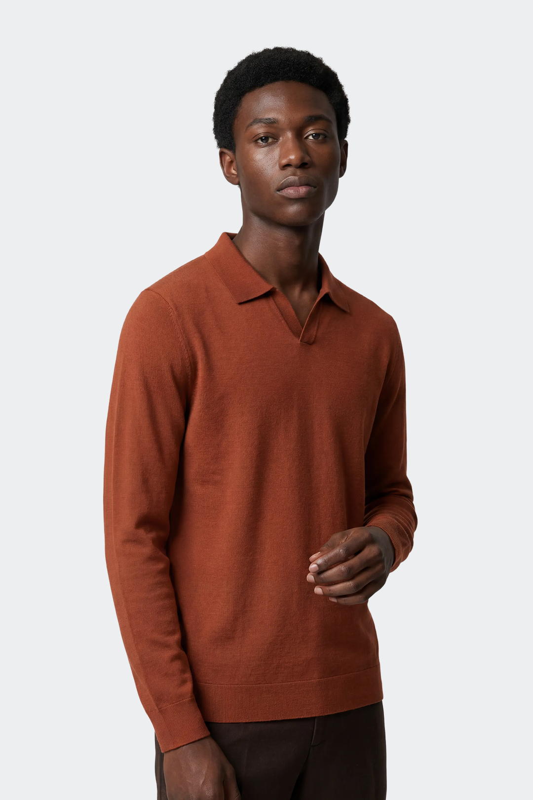 Merino Buttonless Long Sleeve Polo