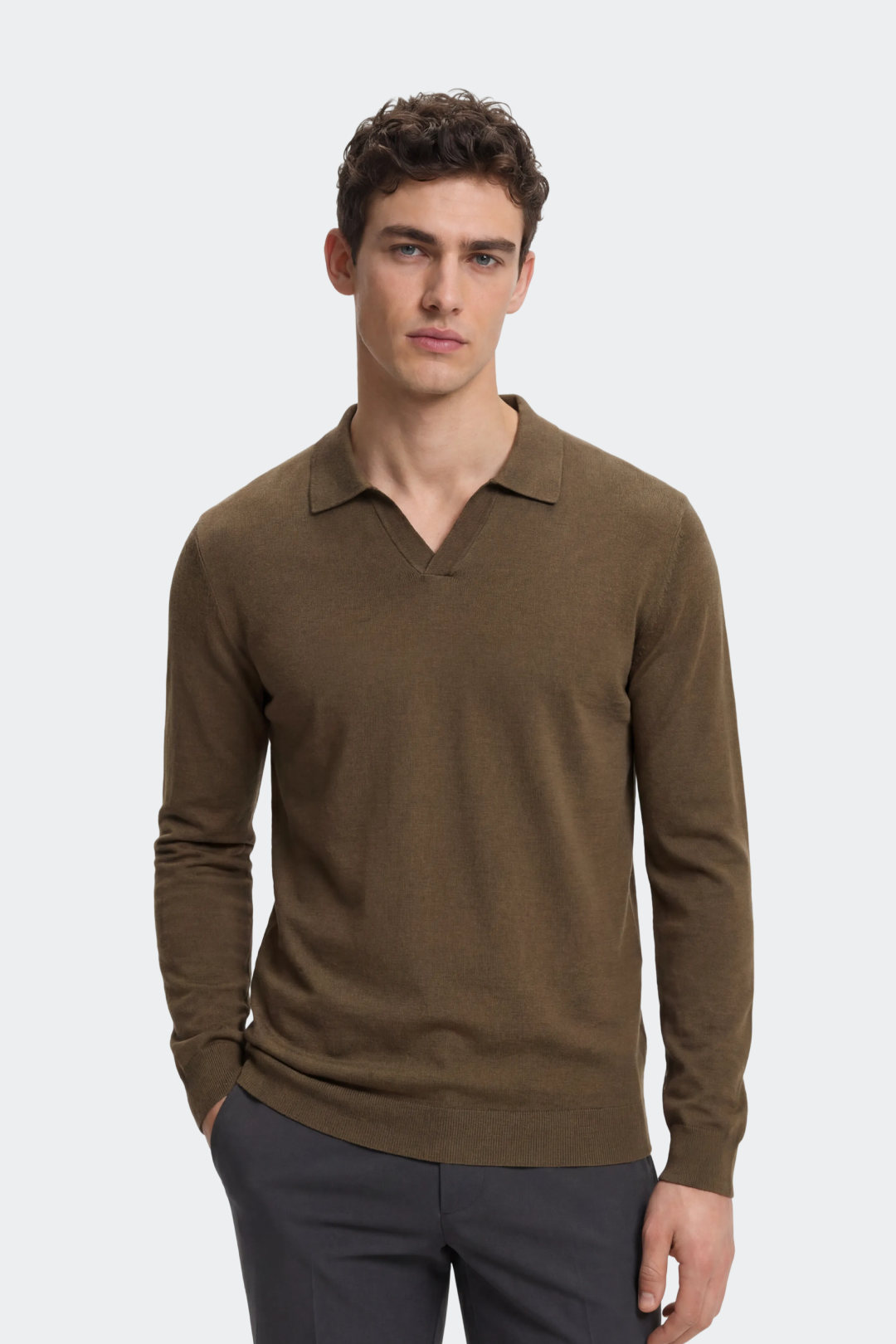Merino Buttonless Long Sleeve Polo