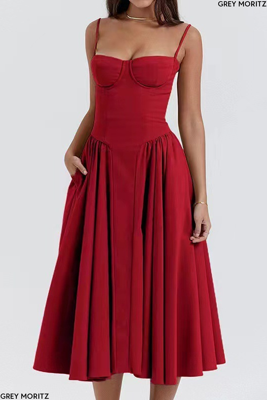 Women's Floral Corset Sweetheart Midi Dress Wedding Guest