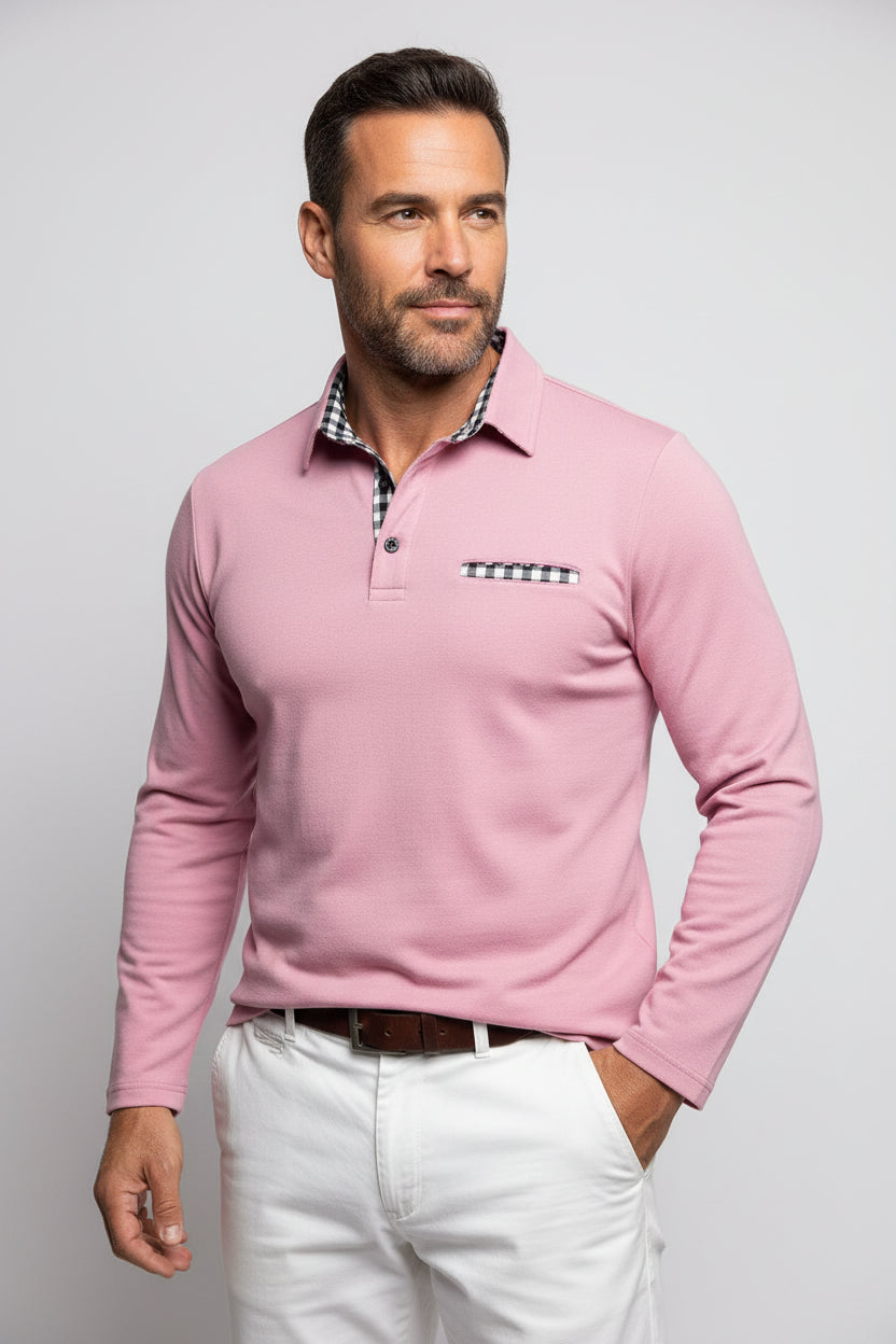 Men's Long Sleeve Polo Shirt with Contrast Placket-thumbmail-12