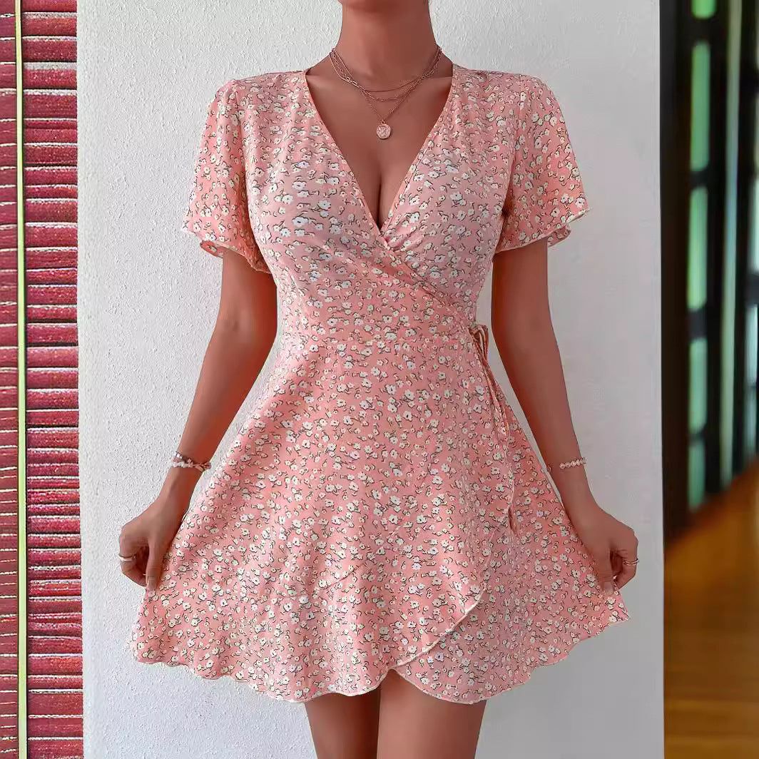 Wrap Front Floral Mini Dress-thumbmail-2