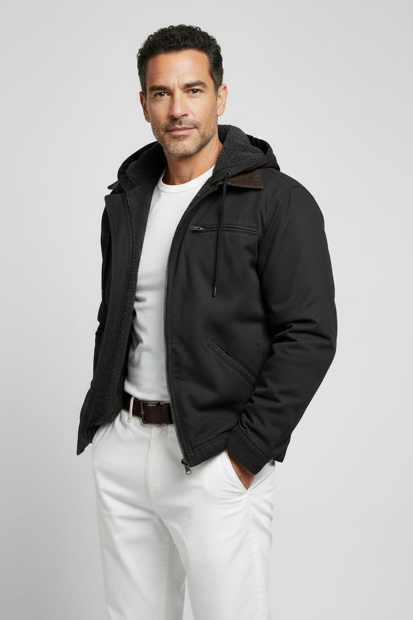 Men's Fleece Lined Twill Jacket With Hood-thumbmail-5