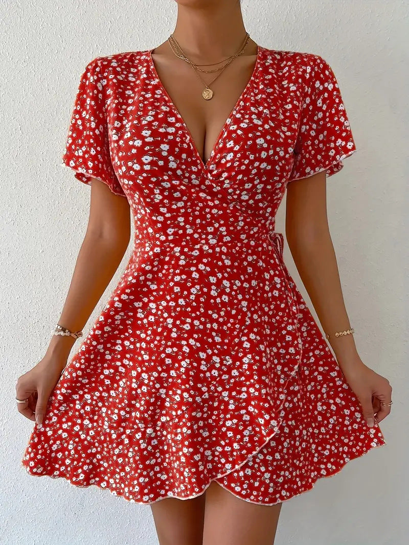 Wrap Front Floral Mini Dress