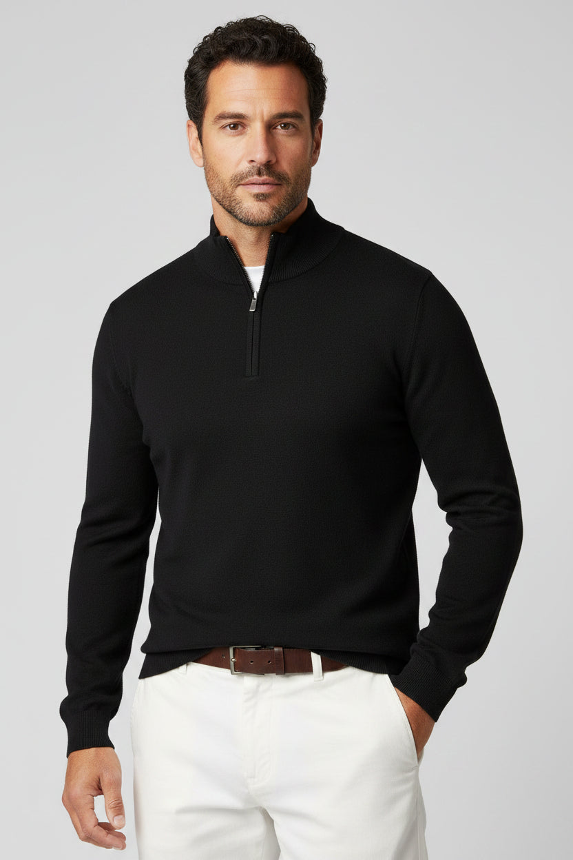 Men's Half-Zip Wool Blend Mock Neck Knit Jumper-thumbmail-3