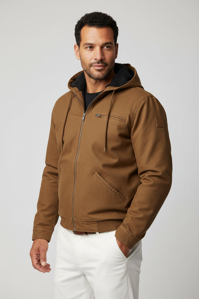 Men's Fleece Lined Twill Jacket With Hood-thumbmail-1