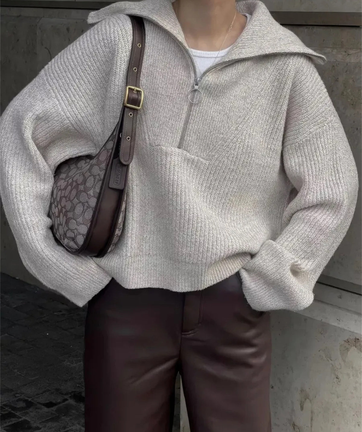 Women's Half-Zip Collar Knit Sweater-thumbmail-11